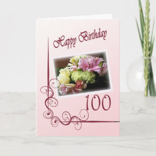 Happy 100th Birthday Card - Flower Bouquet Kaart