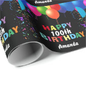 Happy 100th Birthday Colorful Balloons Black Cadeaupapier (Rol Hoek)