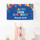 Happy 100th Birthday Colorful Balloons Blue Spandoek (Insitu)