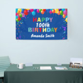 Happy 100th Birthday Colorful Balloons Blue Spandoek (Beurs)