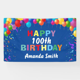 Happy 100th Birthday Colorful Balloons Blue Spandoek