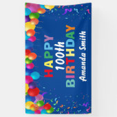 Happy 100th Birthday Colorful Balloons Blue Spandoek (Verticaal)