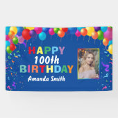 Happy 100th Birthday Colorful Balloons Blue Spandoek (Horizontaal)