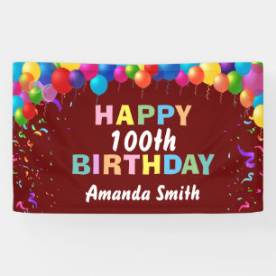 Happy 100th Birthday Colorful Balloons Burgundy Spandoek