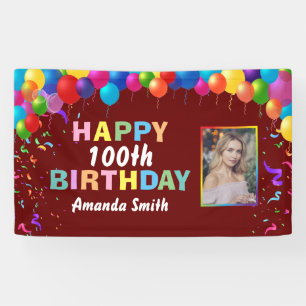 Happy 100th Birthday Colorful Balloons Burgundy Spandoek