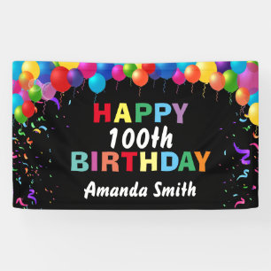 Happy 100th Birthday Colorful Balloons Confetti Spandoek