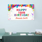 Happy 100th Birthday Colorful Balloons White Spandoek (Beurs)