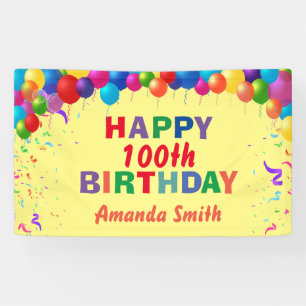 Happy 100th Birthday Colorful Balloons Yellow Spandoek