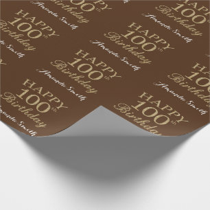 Happy 100th Birthday Gold Glitter en Brown Cadeaupapier