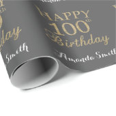 Happy 100th Birthday Gold Glitter en Grey Cadeaupapier (Rol Hoek)