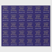Happy 100th Birthday Gold Glitter en Navy Blue Cadeaupapier (Vlak)
