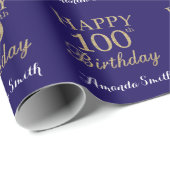 Happy 100th Birthday Gold Glitter en Navy Blue Cadeaupapier (Rol Hoek)