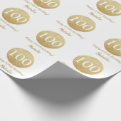 Happy 100th Birthday Gold Glitter en White Cadeaupapier (Hoek)