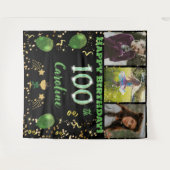 Happy 100th Birthday Green Glitter & 3 foto's Wandkleed (Voorkant (horizontaal))