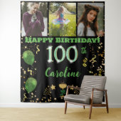 Happy 100th Birthday Green Glitter & 3 foto's Wandkleed (In situ)