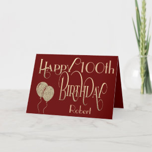 Happy 100th Birthday Name Gold Typography Burgundy Kaart