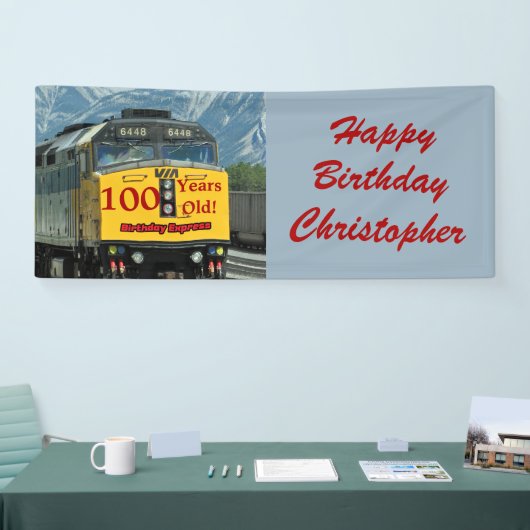 Happy 100th Birthday Name Yellow Train Engine Spandoek (Beurs)