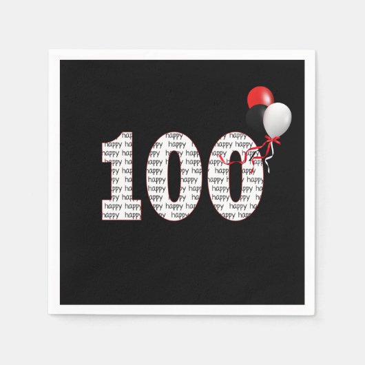 Happy 100th Birthday op Black Napkins Servet (Voorkant)