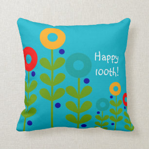 Happy 100th Birthday Pillow Floral Blue Kussen