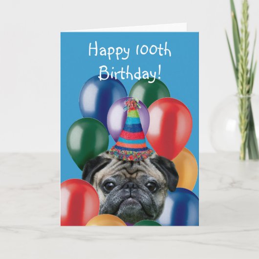 Happy 100th Birthday Pug wenskaart Kaart (Voorkant)