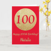 Happy 100th Birthday Red en Gold Glitter Card Kaart (Gele Bloem)