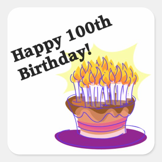 Happy 100th Birthday Vierkante Sticker (Voorkant)
