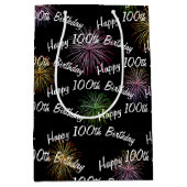Happy 100th Birthday vuurwerk op zwart Medium Cadeauzakje (Voorkant)