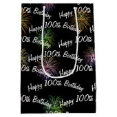Happy 100th Birthday vuurwerk op zwart Medium Cadeauzakje (Achterkant)