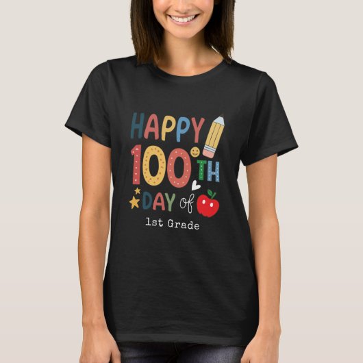 Happy 100th Day of 1st grade Teacher black T-shirt (Voorkant)
