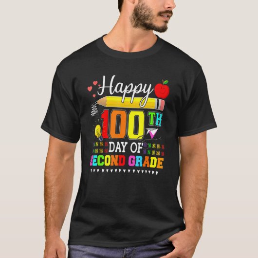 Happy 100th Day Of 2nd Grade Second Grade Teacher  T-shirt (Voorkant)