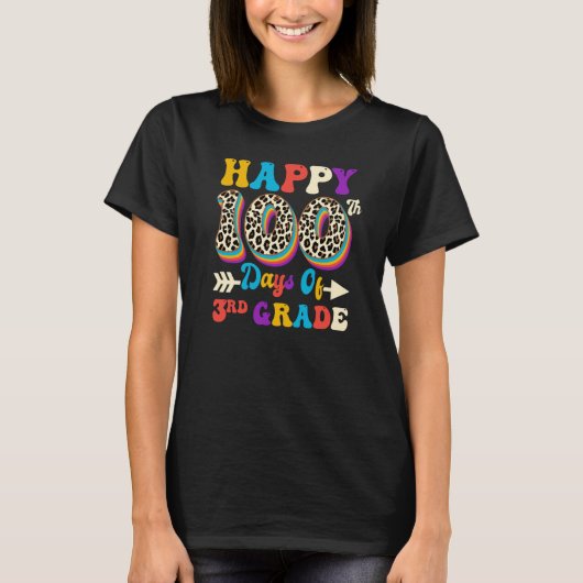 Happy 100th Day Of 3rd Grade Leopard Print Retro 1 T-shirt (Voorkant)