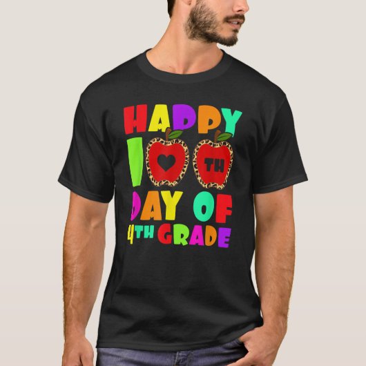 Happy 100th Day Of 4th Grade Leopard Teacher Fourt T-shirt (Voorkant)