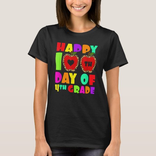 Happy 100th Day Of 4th Grade Leopard Teacher Fourt T-shirt (Voorkant)