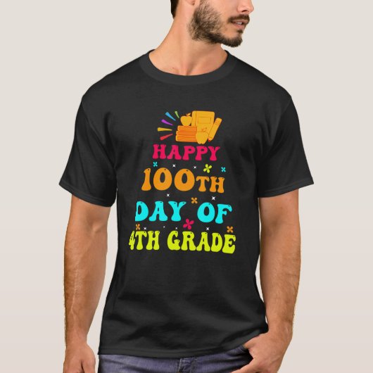 Happy 100th Day of 4th Grade Teacher Student Retro T-shirt (Voorkant)