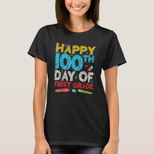 Happy 100th Day Of First Grade 1st Grade School T-shirt (Voorkant)