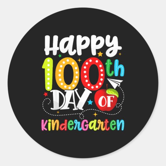 Happy 100th Day Of Kindergarten Funny Teachers Stu Ronde Sticker (Voorkant)