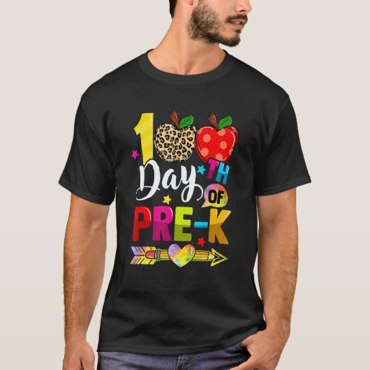 Happy 100th Day Of Pre K Leopard Teacher 100th Day T-shirt (Voorkant)