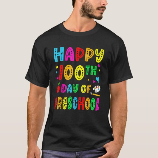Happy 100th Day Of Preschool Funny Teacher Student T-shirt (Voorkant)