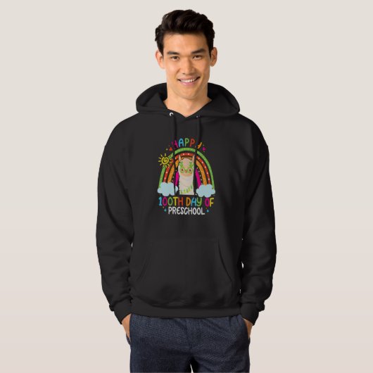 Happy 100th Day Of Preschool Llama Lover Rainbow 1 Hoodie (Voorkant volledig)