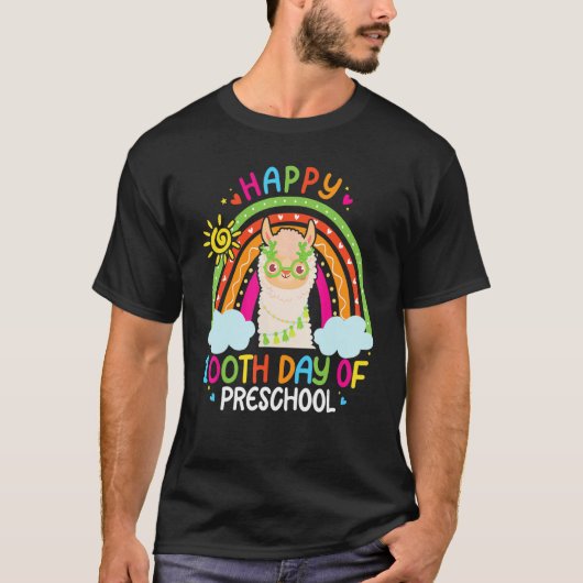 Happy 100th Day Of Preschool Llama Lover Rainbow 1 T-shirt (Voorkant)