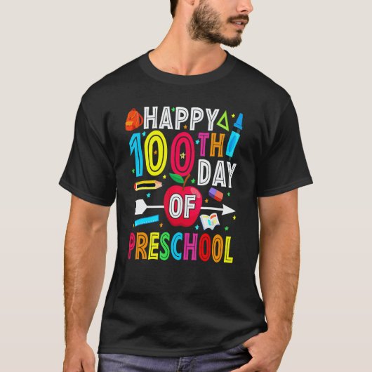 Happy 100th Day Of School 100 Days Of Preschool Te T-shirt (Voorkant)