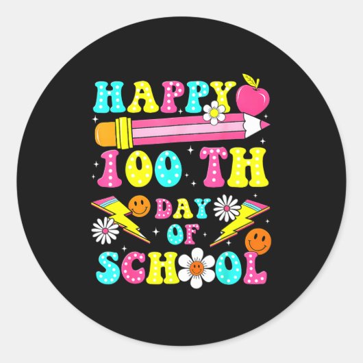 Happy 100th Day Of School 100 Days Of School Teach Ronde Sticker (Voorkant)