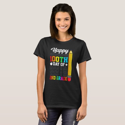Happy 100th Day of School 2nd Grade Teachers Girl  T-shirt (Voorkant volledig)