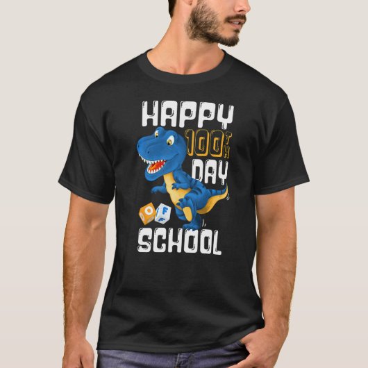 Happy 100th Day of School  Boys Rex Dinosaur Party T-shirt (Voorkant)