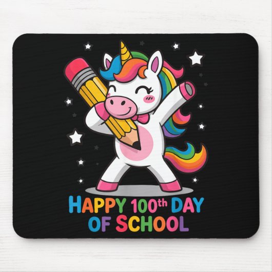 Happy 100th Day Of School Cute Rainbow Unicorn Wom Muismat (Voorkant)