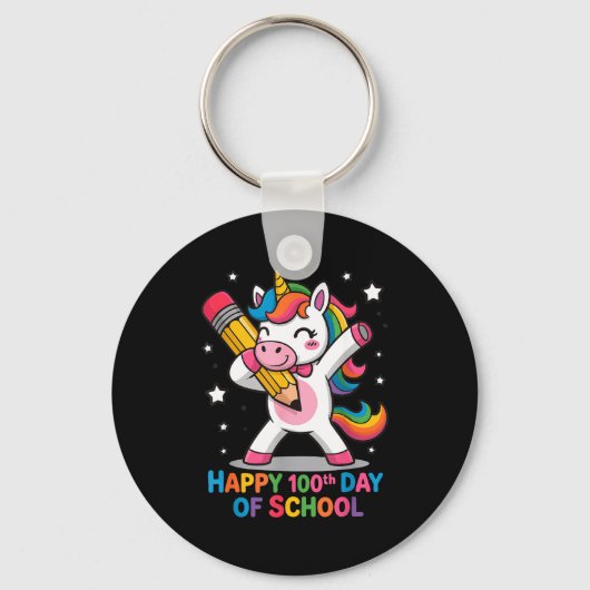 Happy 100th Day Of School Cute Rainbow Unicorn Wom Sleutelhanger (Voorkant)