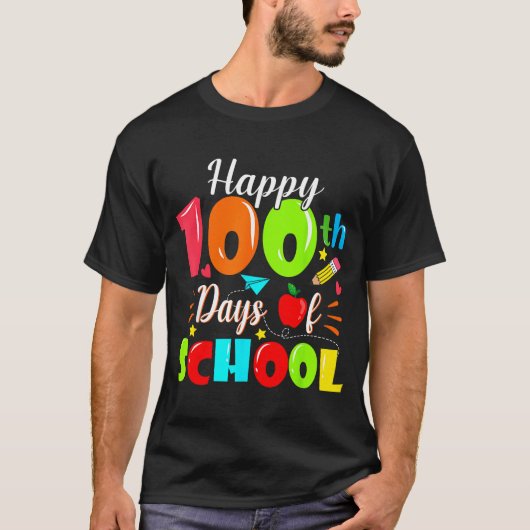 Happy 100th Day Of School Funny Teachers Sudents K T-shirt (Voorkant)