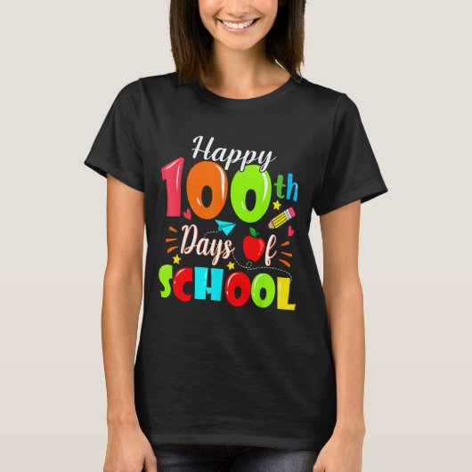 Happy 100th Day Of School Funny Teachers Sudents K T-shirt (Voorkant)