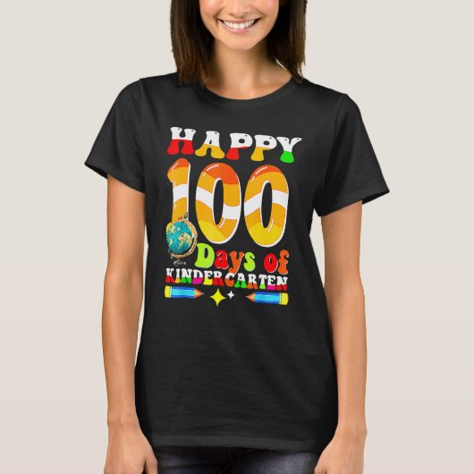 Happy 100th Day Of School Kindergarten Funny Teach T-shirt (Voorkant)