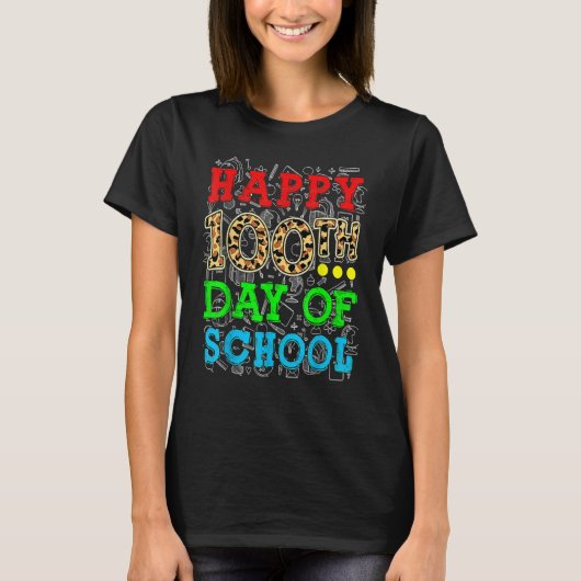 Happy 100th Day Of School Leopard Print Teacher St T-shirt (Voorkant)